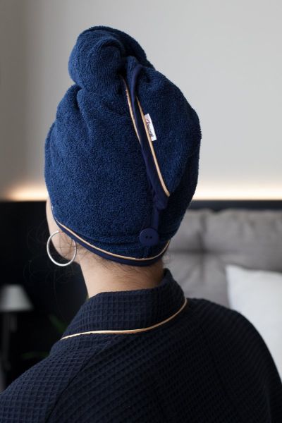 Turban na vlasy Full Moon Modro-zlatý, galerie